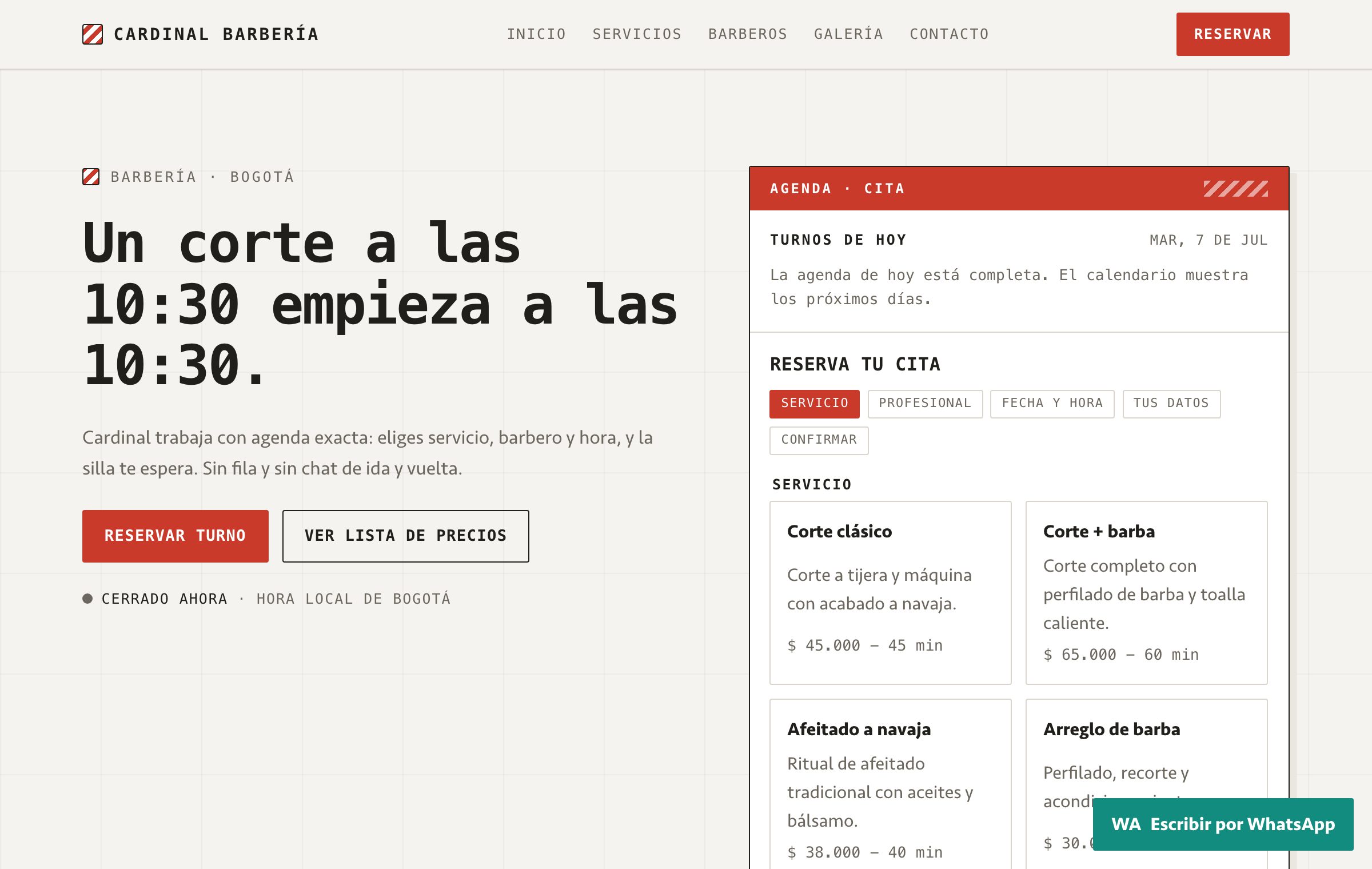 Ejemplo de sitio creado con la plantilla Cardinal Barbería